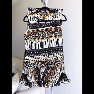 City Girl Brown Black Pattern Print Maxi Skirt Top